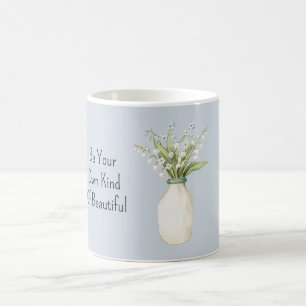 Caneca De Café Flores Azuis Vaso Branco