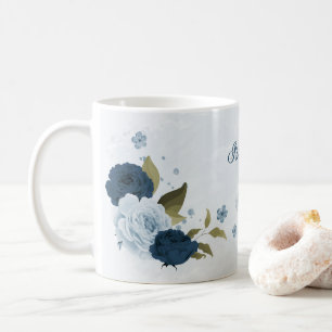 Caneca De Café flores azul marinho claro