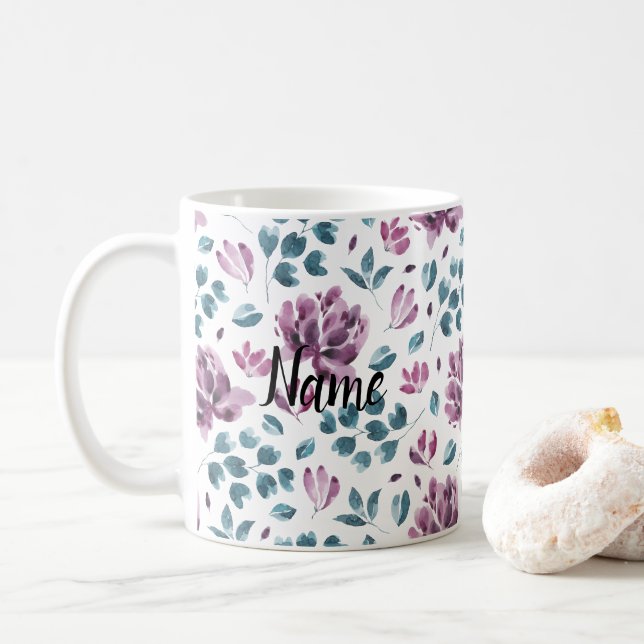 Caneca De Café Flores Belos Padrões Florais Novidade Cerâmica (Com Donut)