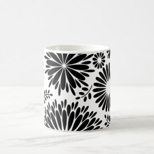 Caneca De Café Flores boho Padrão floral vetorial preto e branco