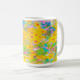 Caneca De Café Flores bonito Amarelo e Vermelho com Turquesa