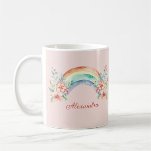 Caneca De Café Flores bonito de Aquarela e Arco-Íris