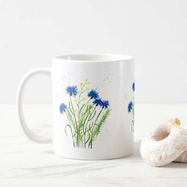 Caneca De Café Flores bonito florais de flores azuis (Com Donut)