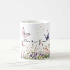 Caneca De Café Flores Borboletas Rosa Vermelho Roxo