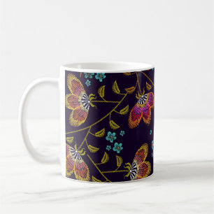 Caneca De Café Flores bordadas: padrão sem costura de moda