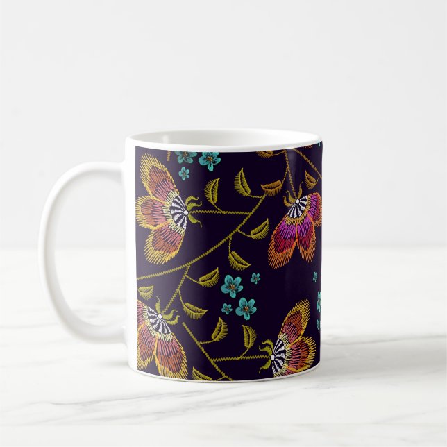 Caneca De Café Flores bordadas: padrão sem costura de moda (Esquerda)