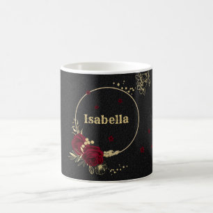 Caneca De Café Flores bordô elegantes dourado preto