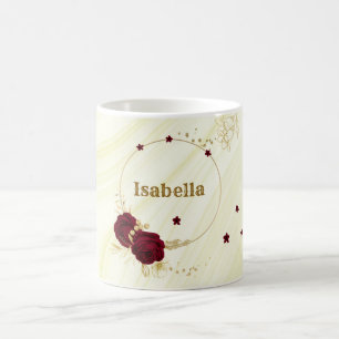 Caneca De Café flores borgonha folhas douradas mármore
