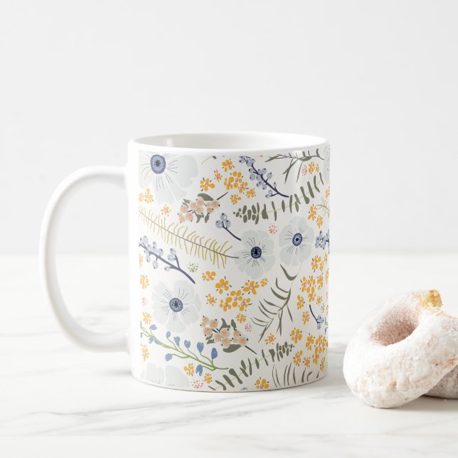 Caneca De Café Flores Botânicas Amarelas Doce (Com Donut)