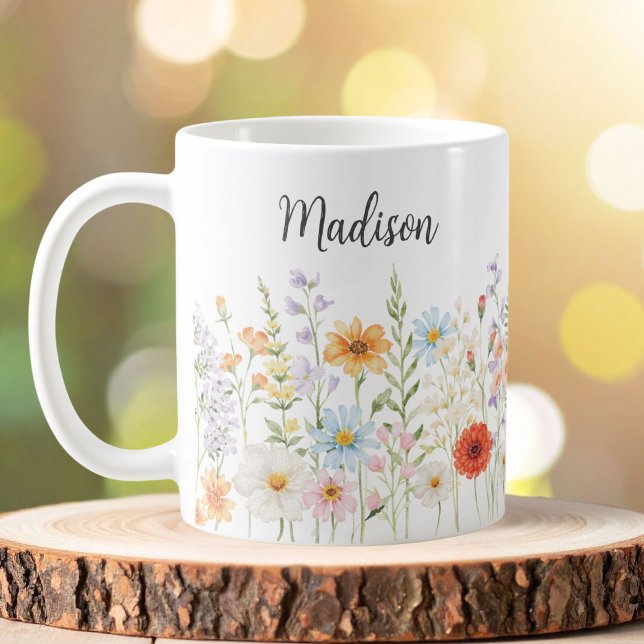 Caneca De Café Flores Botânicas Florais Selvagens em Aquarela Mon (Criador carregado)