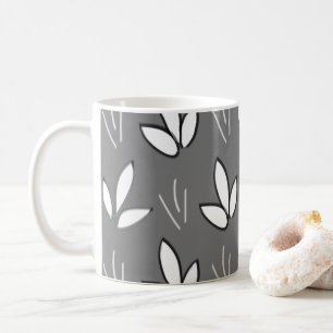 Caneca De Café Flores Brancas Aquarela Cinza Elegante