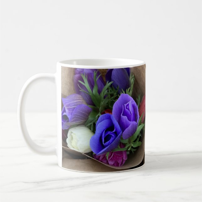 Caneca De Café Flores brancas azuis Mug (Esquerda)