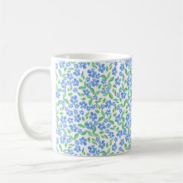 Caneca De Café Flores brancas bonito da pervinca do verde azul de