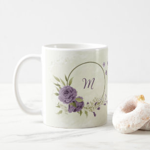 Caneca De Café flores brancas cor de malva folhagem