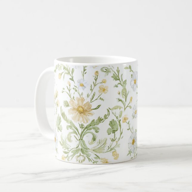 Caneca De Café Flores Brancas Creme   (Frente Esquerda)