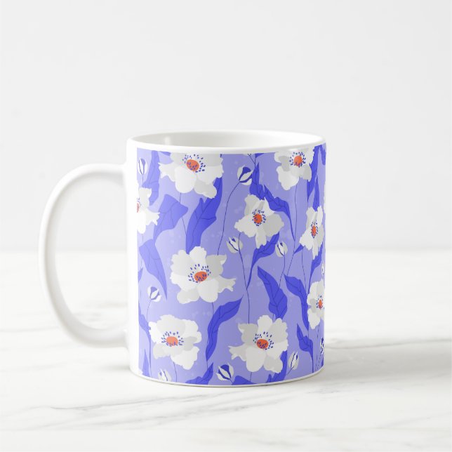 Caneca De Café Flores brancas de papoila têm um padrão perfeito.  (Esquerda)