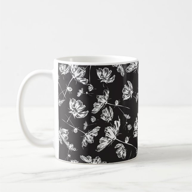 Caneca De Café Flores brancas do cosmos: padrão isolado. (Esquerda)