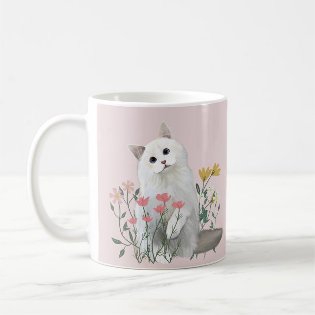 Caneca De Café Flores Brancas E Bonitas, Cheerful, Rosa (Esquerda)