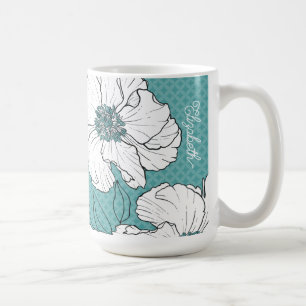 Caneca De Café Flores Brancas Elegantes Personalizadas em Turques