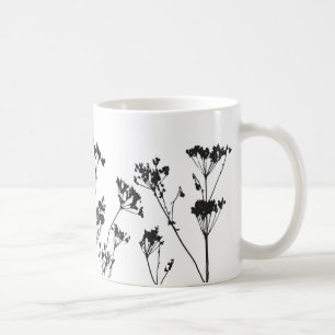 Caneca De Café Flores Brancas Negras Modernas Elegantes