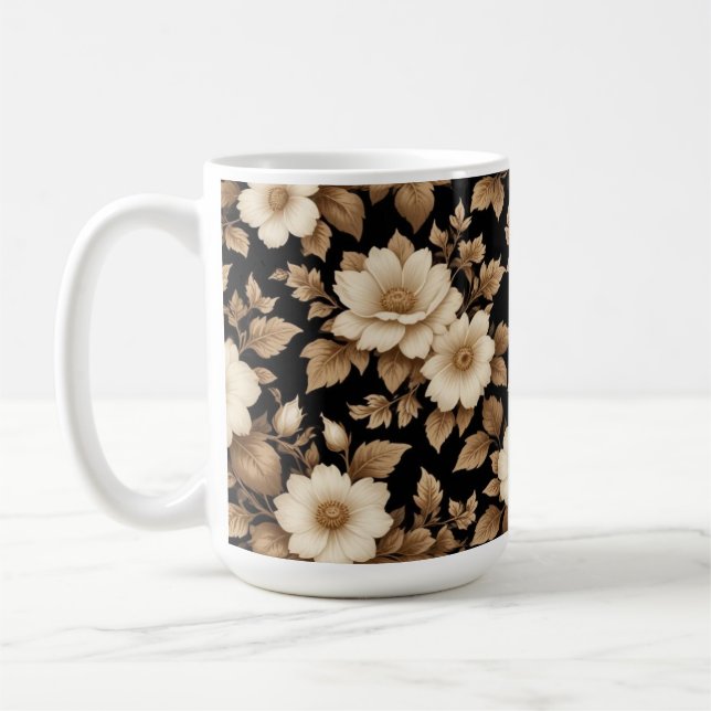 Caneca De Café Flores brancas pretas de fundo (Esquerda)
