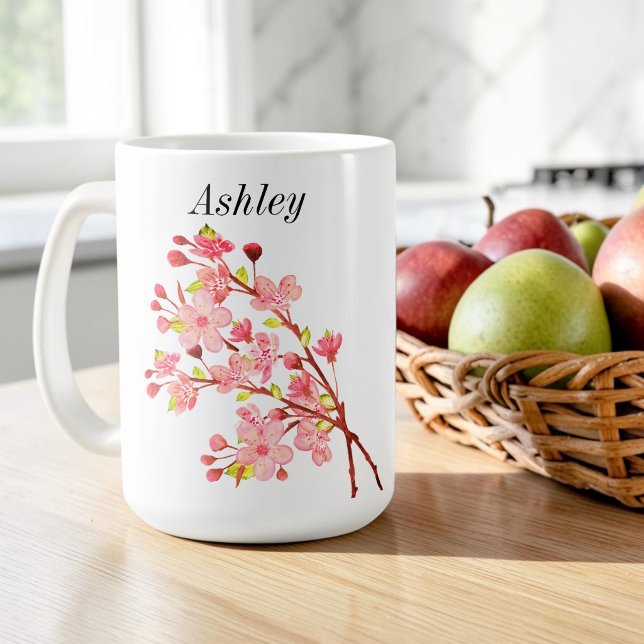 Caneca De Café Flores Brancas Rosa Cerejeira Elegante  (Criador carregado)