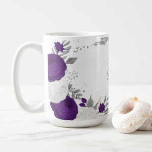 Caneca De Café flores brancas roxas prata botânico casamento