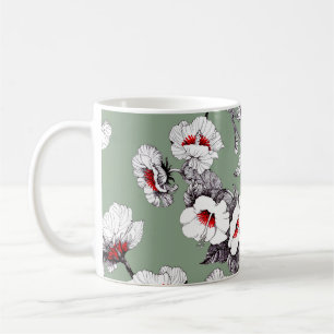 Caneca De Café Flores brancas sem focas: decoração verde