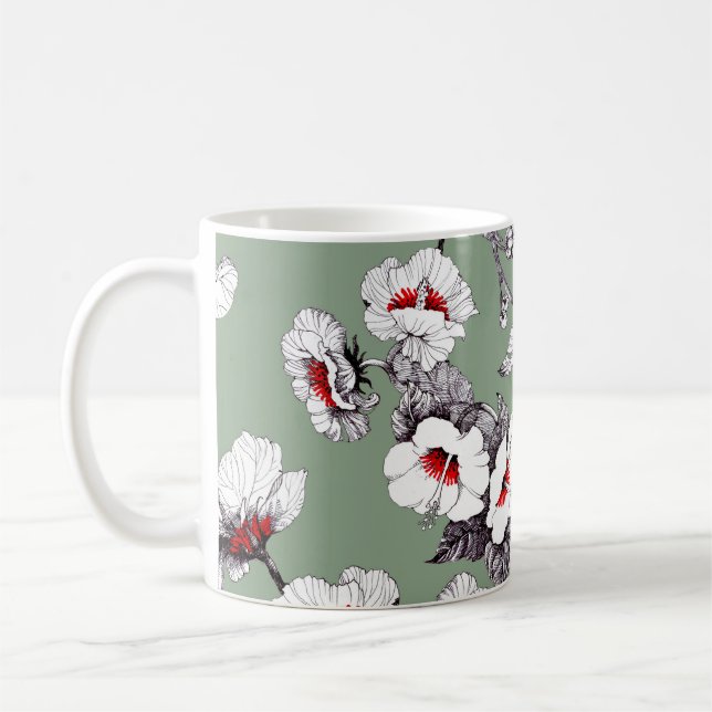 Caneca De Café Flores brancas sem focas: decoração verde (Esquerda)