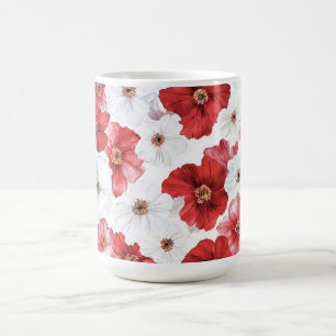Caneca De Café Flores Brancas Vermelhas