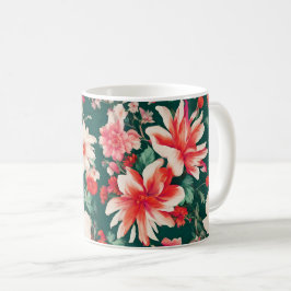 Caneca De Café Flores Brancas Vibrantes, Vermelhas Rosa e Delicad