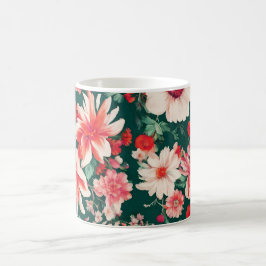 Caneca De Café Flores Brancas Vibrantes, Vermelhas Rosa e Delicad