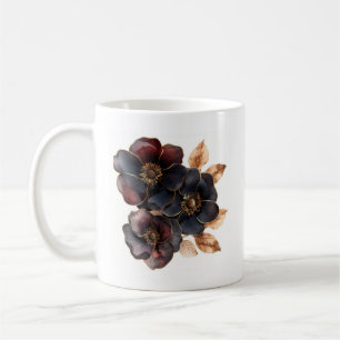 Caneca De Café Flores burgundy pretas de ouro a aquarela elegante
