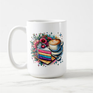 Caneca De Café Flores, Café e Bolo Arco-Íris Personalizados