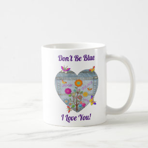 Caneca De Café Flores Cardíacas Denim Pocket Borboletas