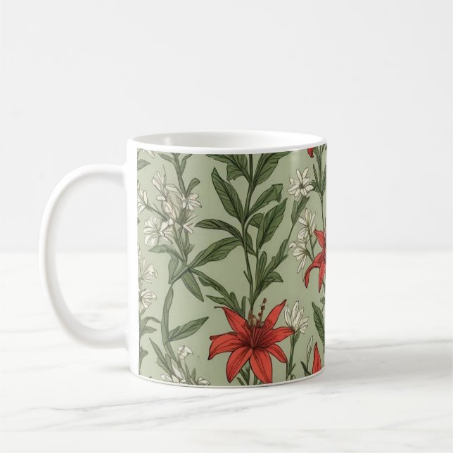 Caneca De Café Flores cardinas e padrão das folhas (Esquerda)