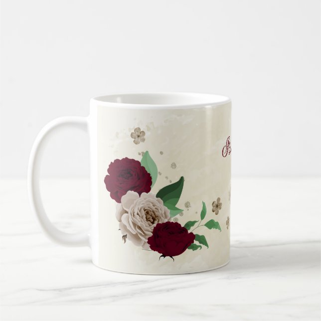 Caneca De Café flores champanhe bordô (Esquerda)