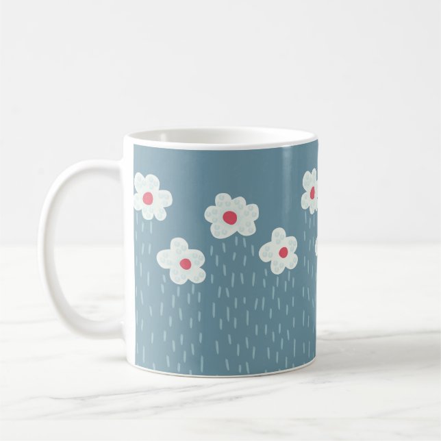 Caneca De Café Flores Chovendo Espingarda Azul Azul Divertido (Esquerda)