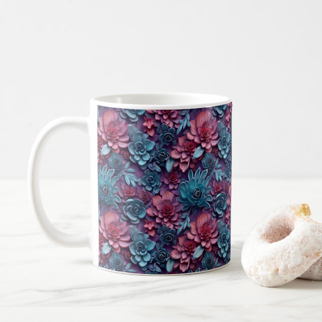 Caneca De Café Flores Coloridas 3D (Com Donut)