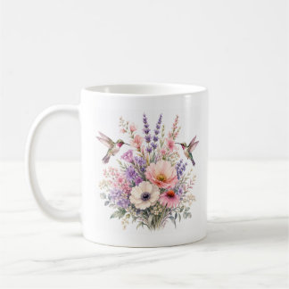 Caneca De Café flores coloridas com beija-flores