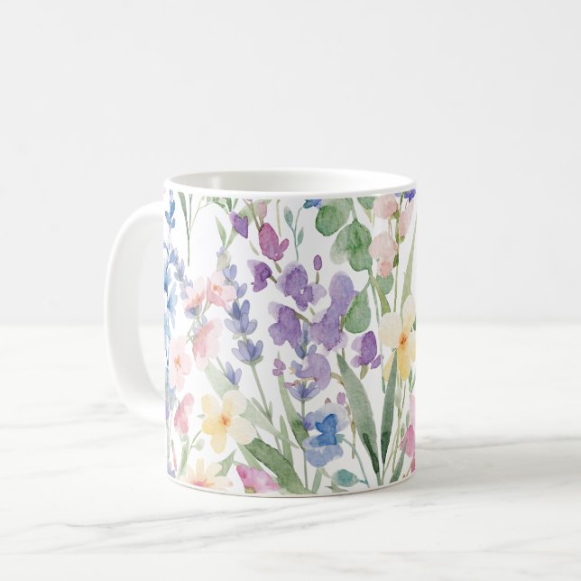 Caneca De Café Flores Coloridas de Aquarela (Frente Esquerda)