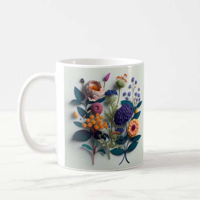 Caneca De Café Flores Coloridas De Papel (Esquerda)