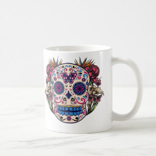 Caneca De Café Flores coloridas dos rosas do rosa do crânio do