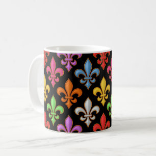 Caneca De Café Flores Coloridas e Negras Fleur-de-lis em Negrito