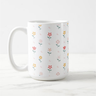 Caneca De Café Flores coloridas e padrão de borboletas