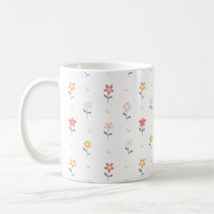 Caneca De Café Flores coloridas e padrão de borboletas
