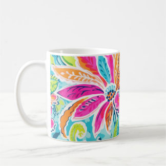 Caneca De Café Flores Coloridas Florais De Bright Preppy Paisley