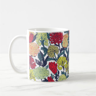Caneca De Café Flores coloridas: padrão branco sem costura.
