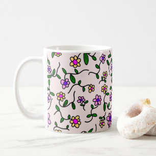 Caneca De Café Flores Coloridas, Padrão Floral, Verdura, Boho