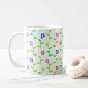 Caneca De Café Flores Coloridas, Padrão Floral, Verdura, Boho